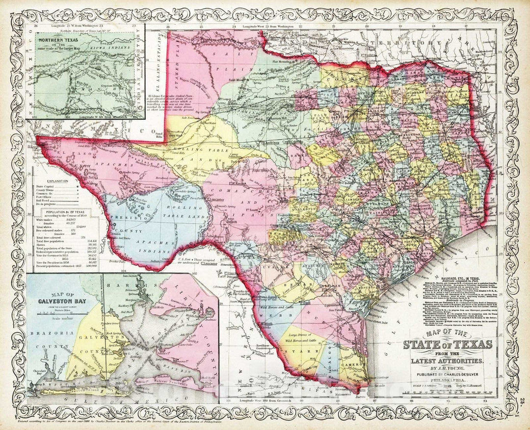 Historic Map : 1860 Texas. v1 - Vintage Wall Art