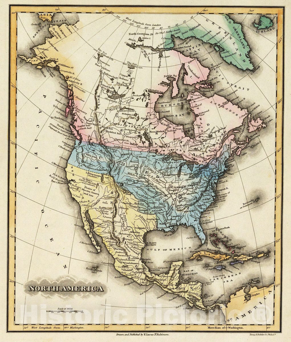 Historic Map : 1823 North America. - Vintage Wall Art