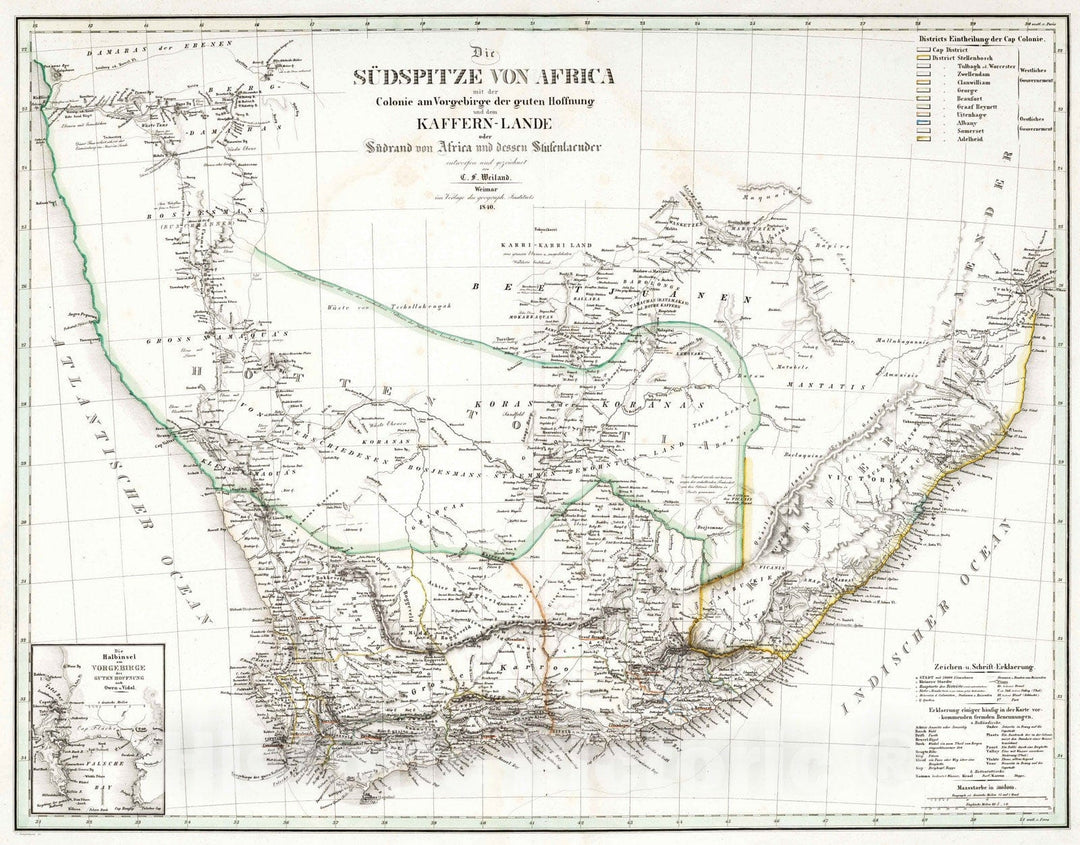 Historic Map : 1840 South Africa. - Vintage Wall Art