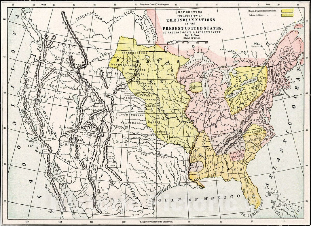 Historic Map : 1901 Map showing the location of the Indian nations in the present united States - Vintage Wall Art