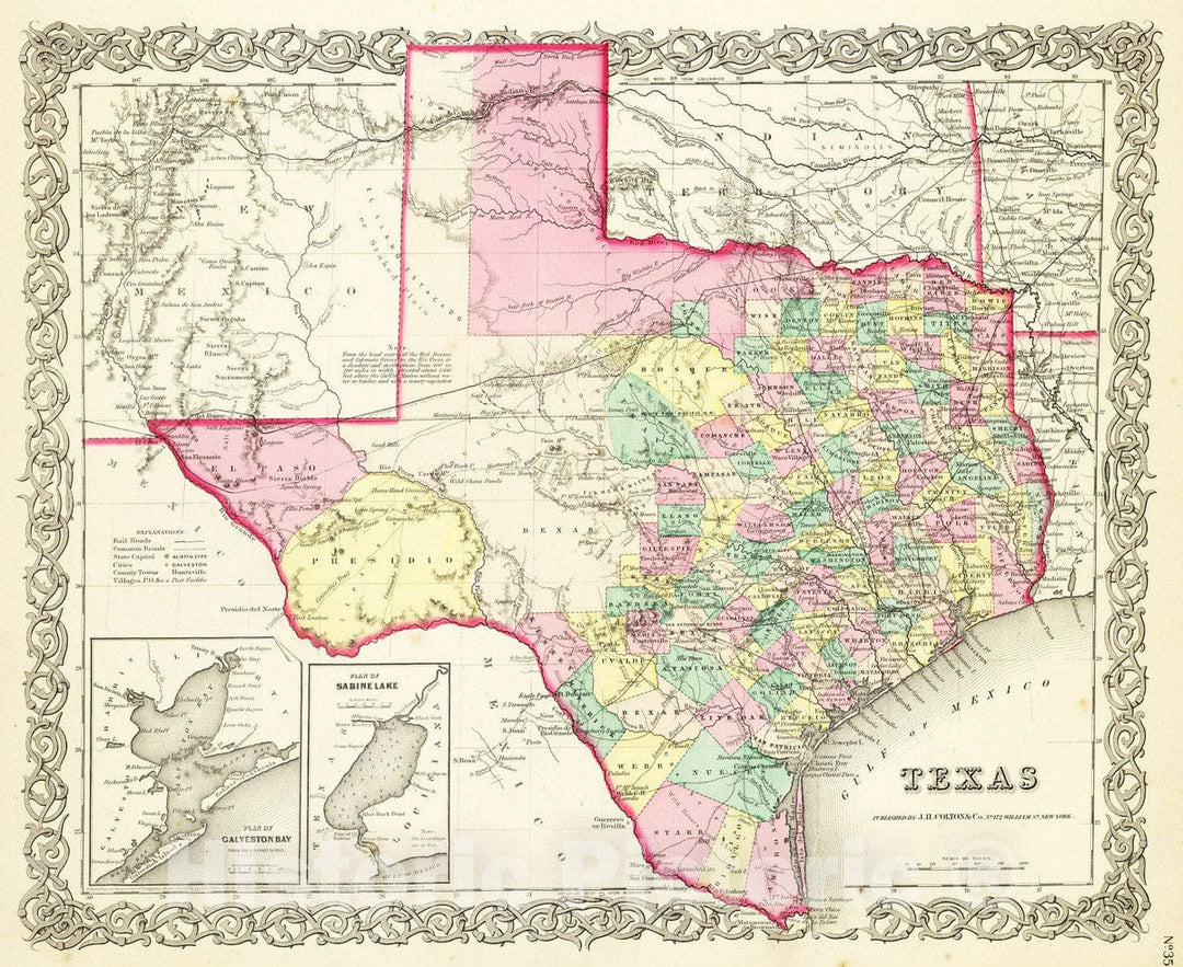 Historic Map : 1856 Texas. - Vintage Wall Art