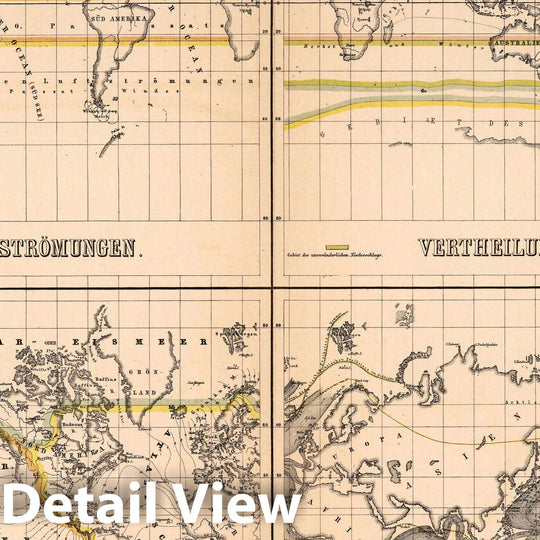 Historic Map : 1886 Distribution of: Air Currents. Precipitation. Temperatures. Ocean Currents. - Vintage Wall Art