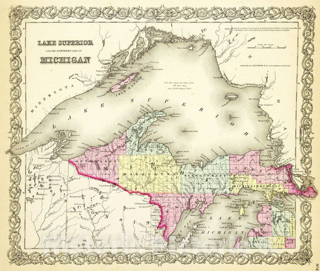 Historic Map : 1856 Lake Superior And The Northern Part Of Michigan. - Vintage Wall Art