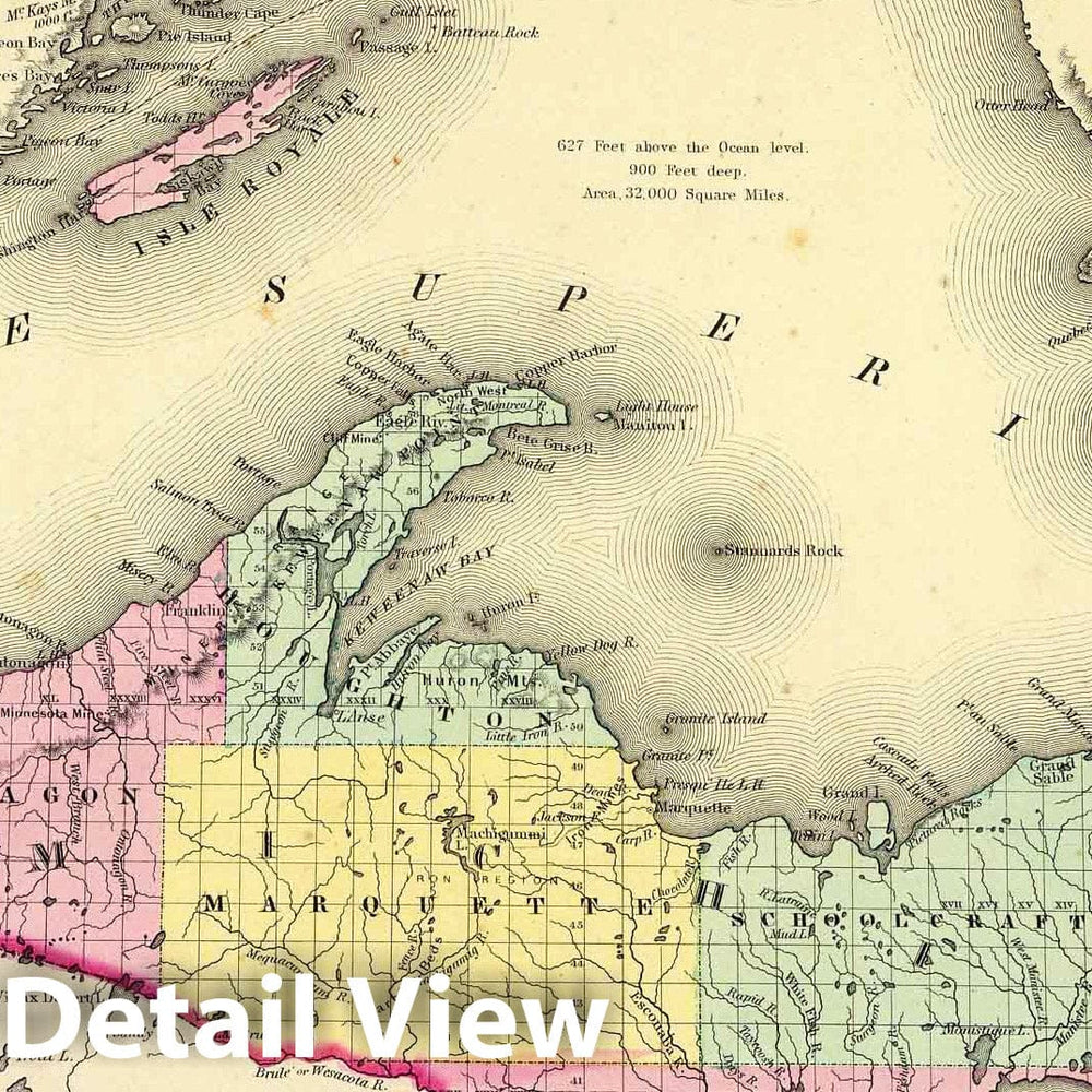 Historic Map : 1856 Lake Superior And The Northern Part Of Michigan. - Vintage Wall Art