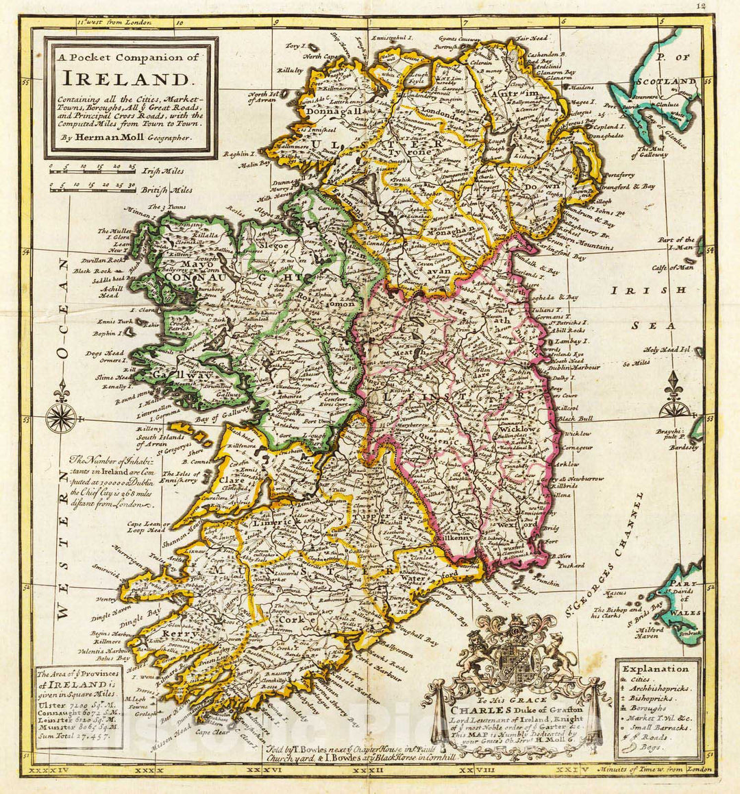 Historic Map : 1736 A pocket companion of Ireland. - Vintage Wall Art