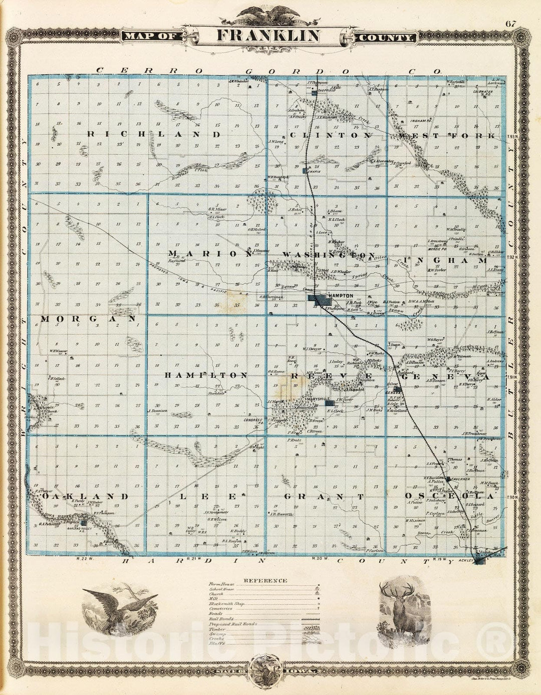 Historic Map : 1875 Map of Franklin County, State of Iowa. - Vintage Wall Art