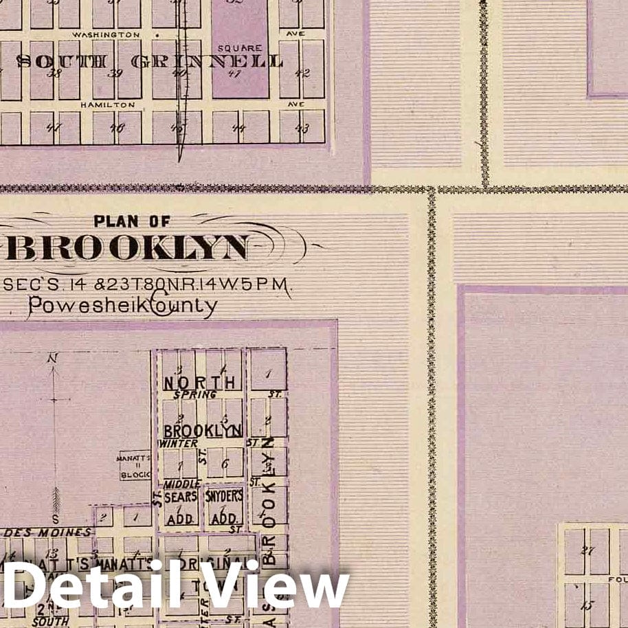 Historic Map : 1875 Plans of Brooklyn, Grinnell, Montezuma and Malcolm, State of Iowa. - Vintage Wall Art