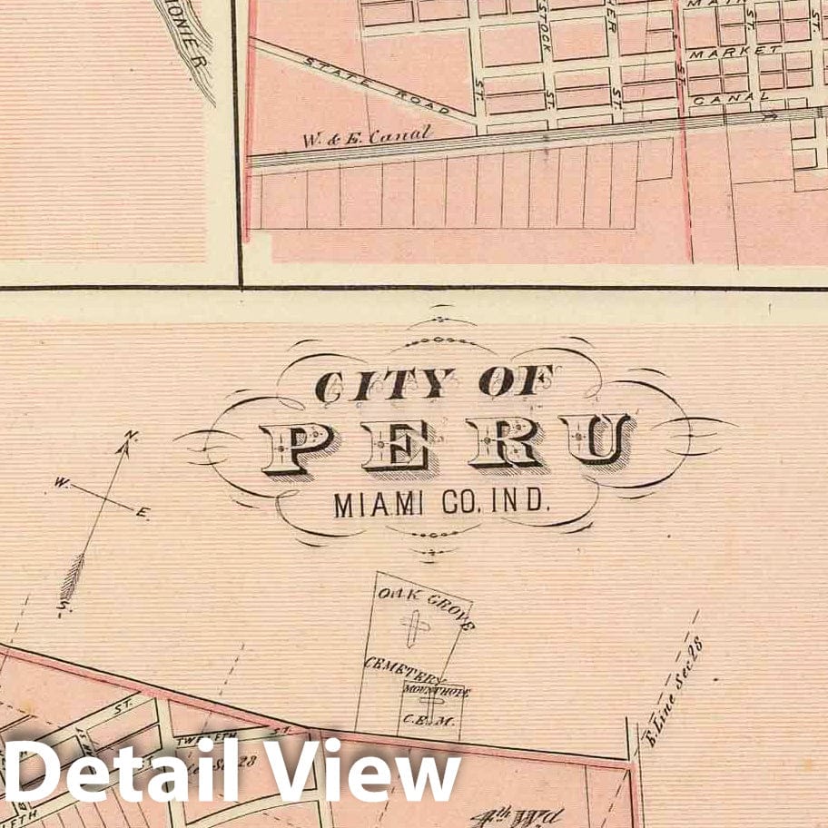 Historic Map : 1876 City of Peru, Miami Co, Ind. (with) Lagro (and) Wabash City, Wabash Co. - Vintage Wall Art