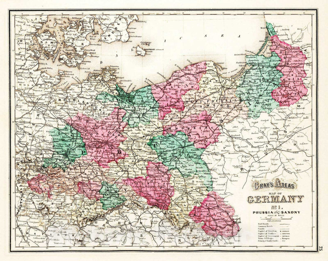 Historic Map : 1873 Germany No. 1. Prussia and Saxony. - Vintage Wall Art