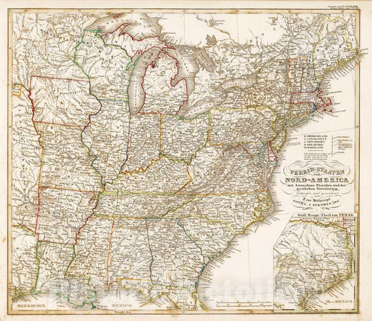 Historic Map : United States, 1851 Verein-Staaten von Nord-Amerika. (North America). , Vintage Wall Art