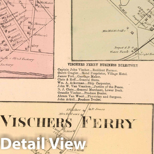 Historic Wall Map : 1866 Bloodville (Ballston Spa). Gansevoort. Rock City (Rock City Falls). Vischers Ferry. West Milton, New York. - Vintage Wall Art