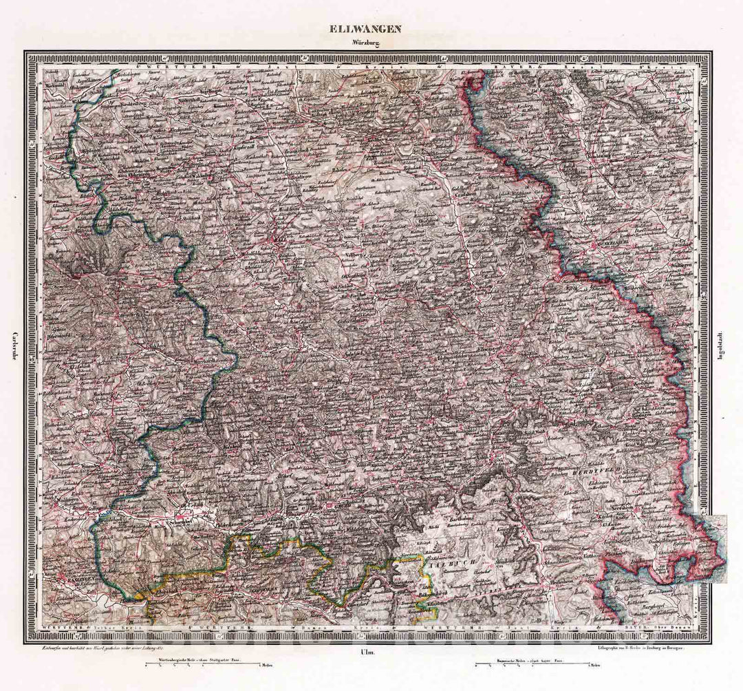 Historic Map : Germany, , Europe 1834 Ellwangen , Vintage Wall Art