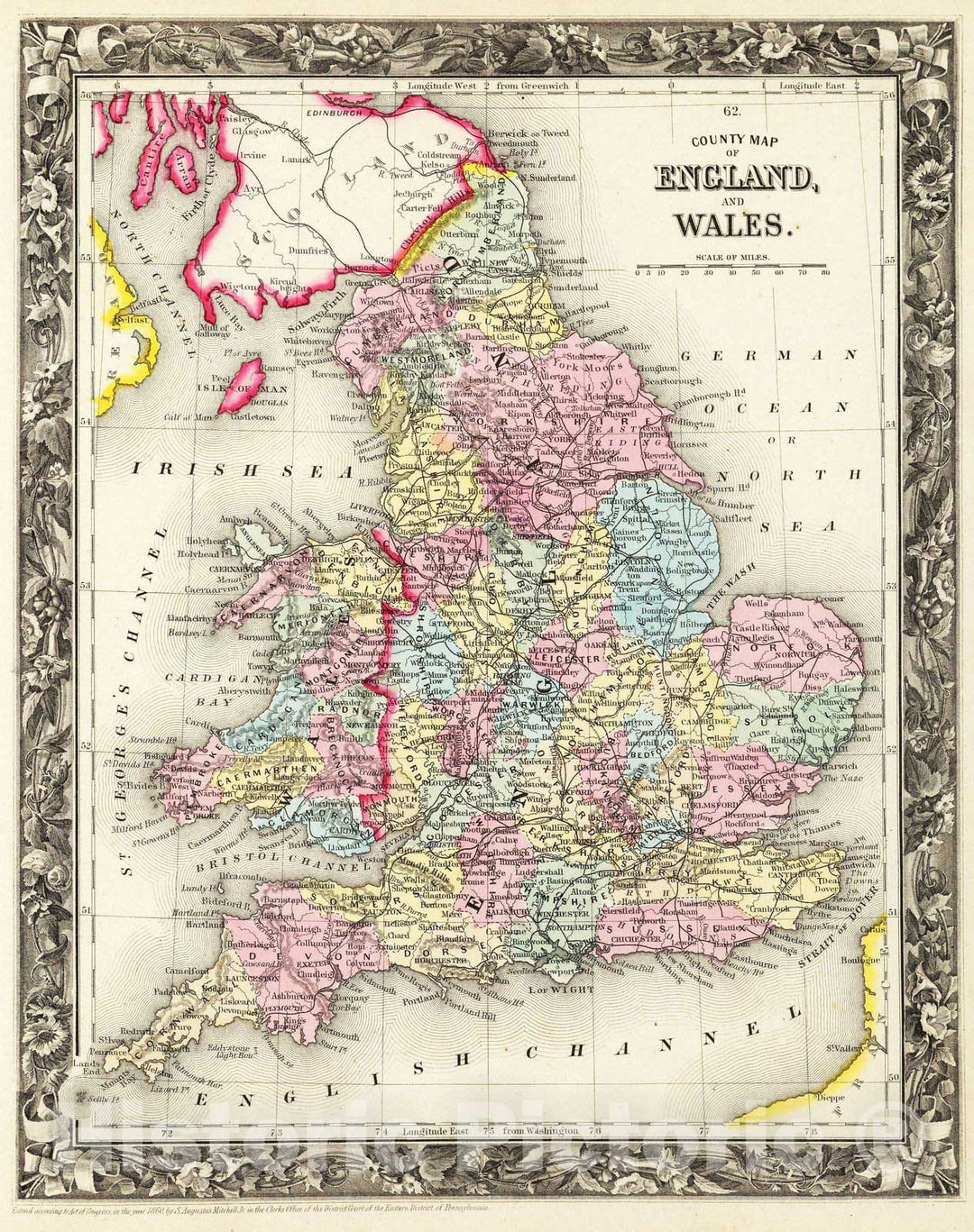 Historic Map : 1860 County Map of England and Wales : Vintage Wall Art