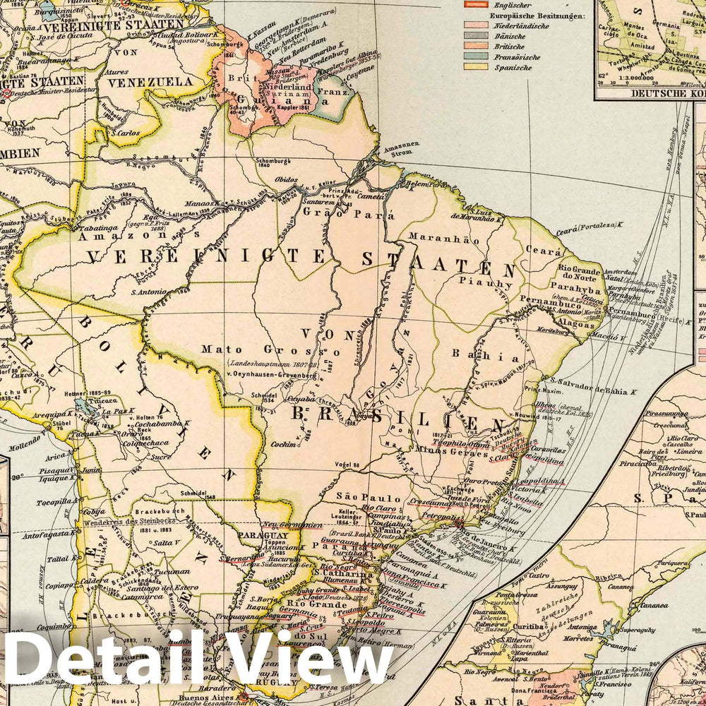 Historic Map : 1896 Nr. 9. Verbreitung des Deutschtums in Sued-Amerika. (Spread of Germanism in South America.) - Vintage Wall Art