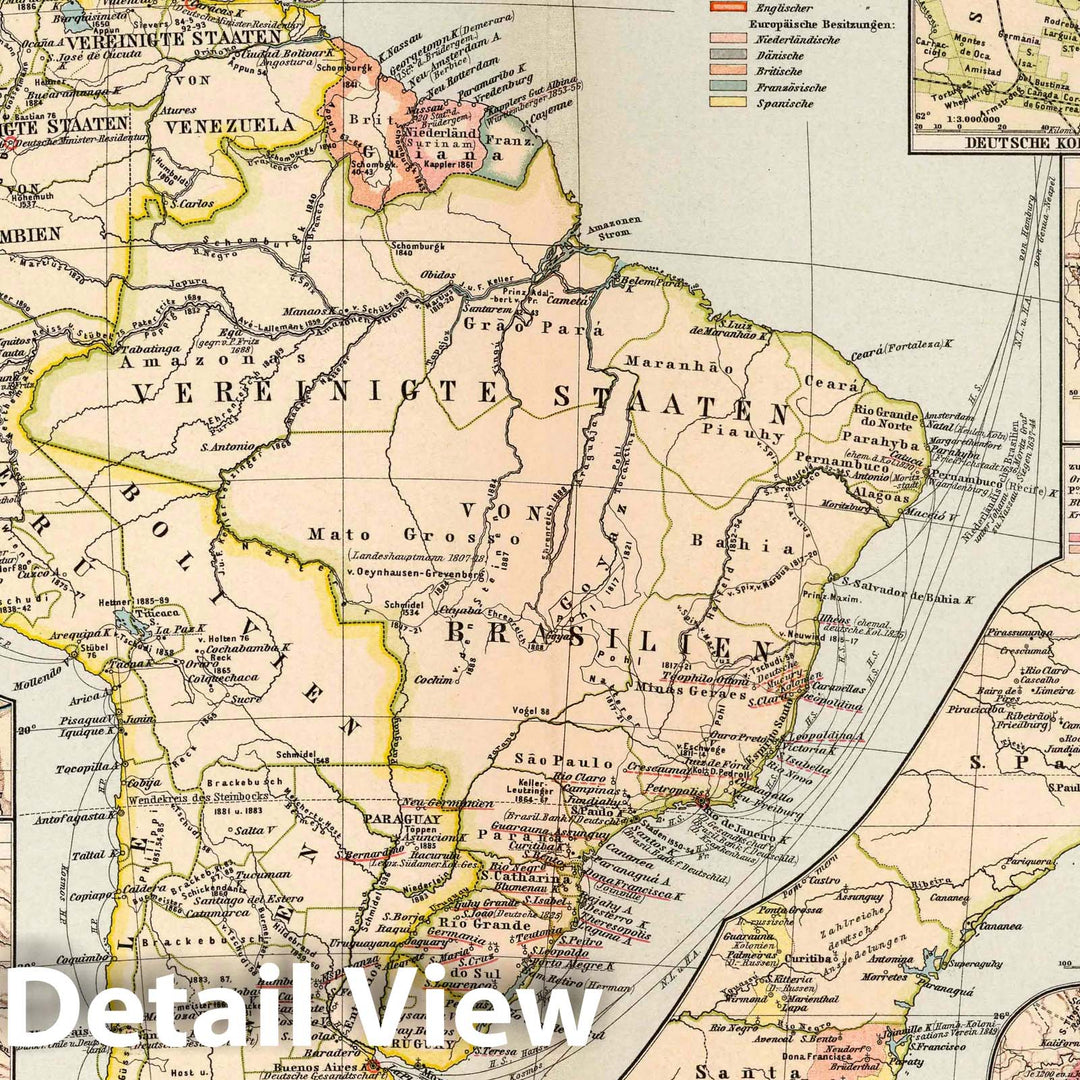 Historic Map : 1896 Nr. 9. Verbreitung des Deutschtums in Sued-Amerika. (Spread of Germanism in South America.) - Vintage Wall Art