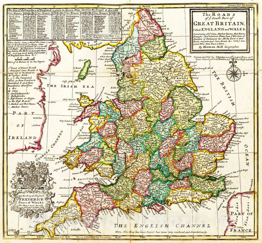 Historic Map : 1736 The roads of England and Wales. - Vintage Wall Art