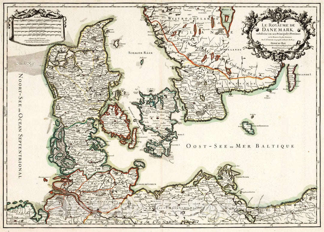 Historic Map : Denmark, 1695 Royaume de Danemark. , Vintage Wall Art