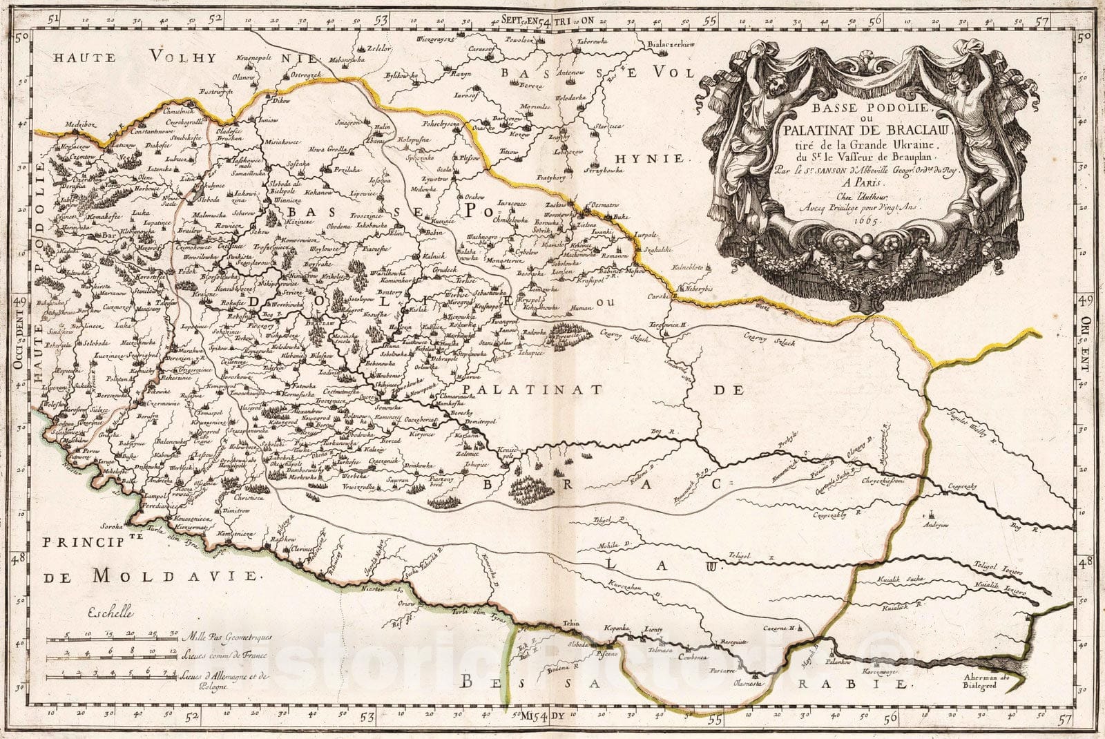 Historic Map : 1665 Lower Podolia, Ukraine. - Vintage Wall Art