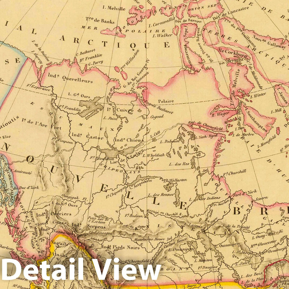 Historic Map : Canada; Greenland, Alaska, 1837 Amerique Russe, Nouvelle Bretagne et Canada. , Vintage Wall Art