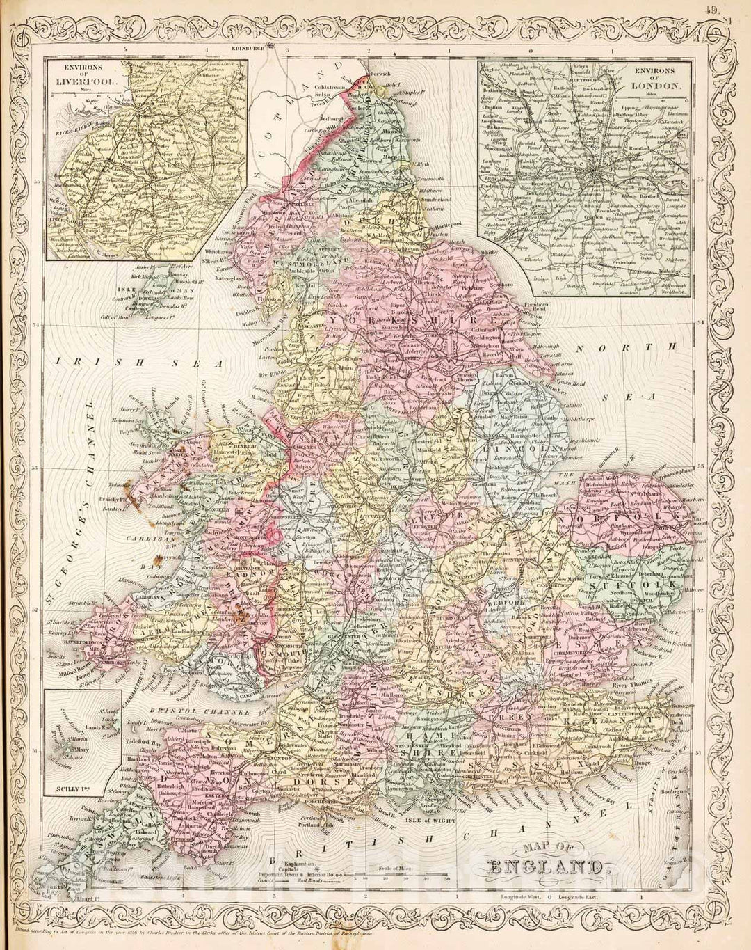 Historic Map : 1857 Map of England - Vintage Wall Art