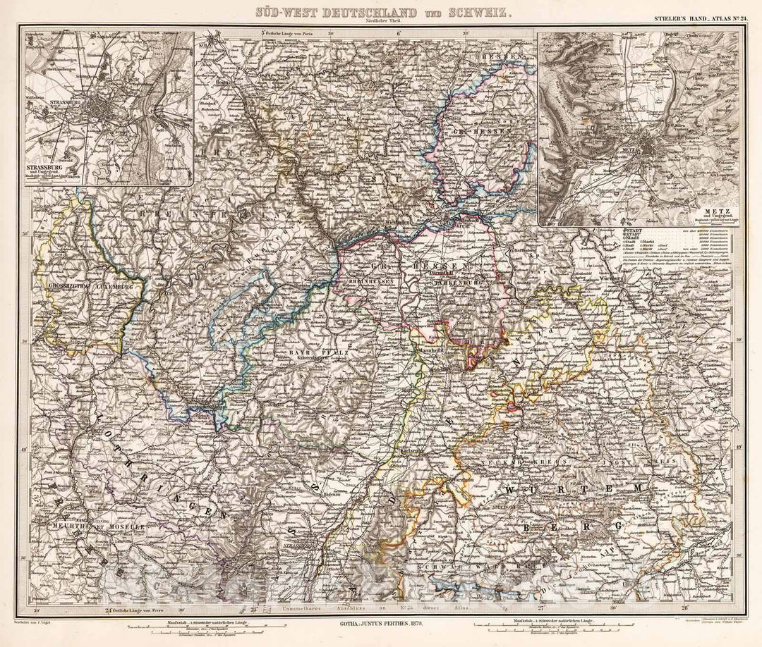 Historic Map : 1879 Sud-West Deutchland und Schweiz. (Southwest Germany and Switzerland - Northern Sheet). - Vintage Wall Art