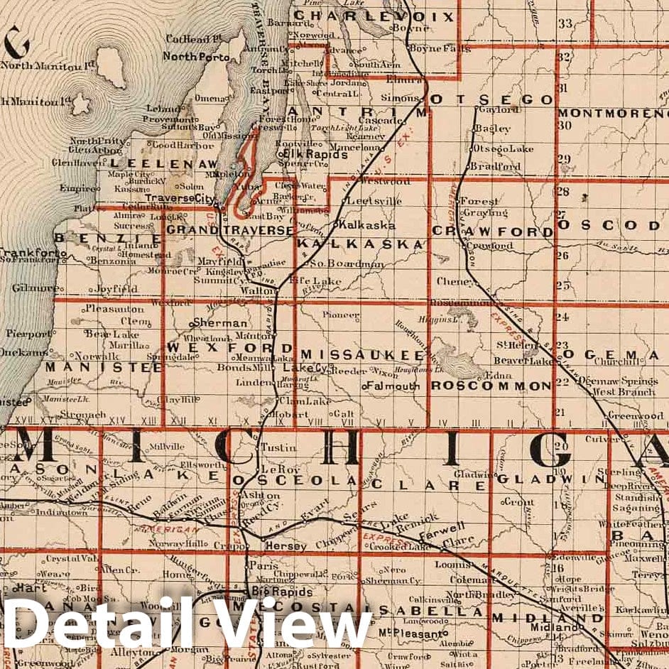 Historic Map : National Atlas - 1878 Michigan. - Vintage Wall Art