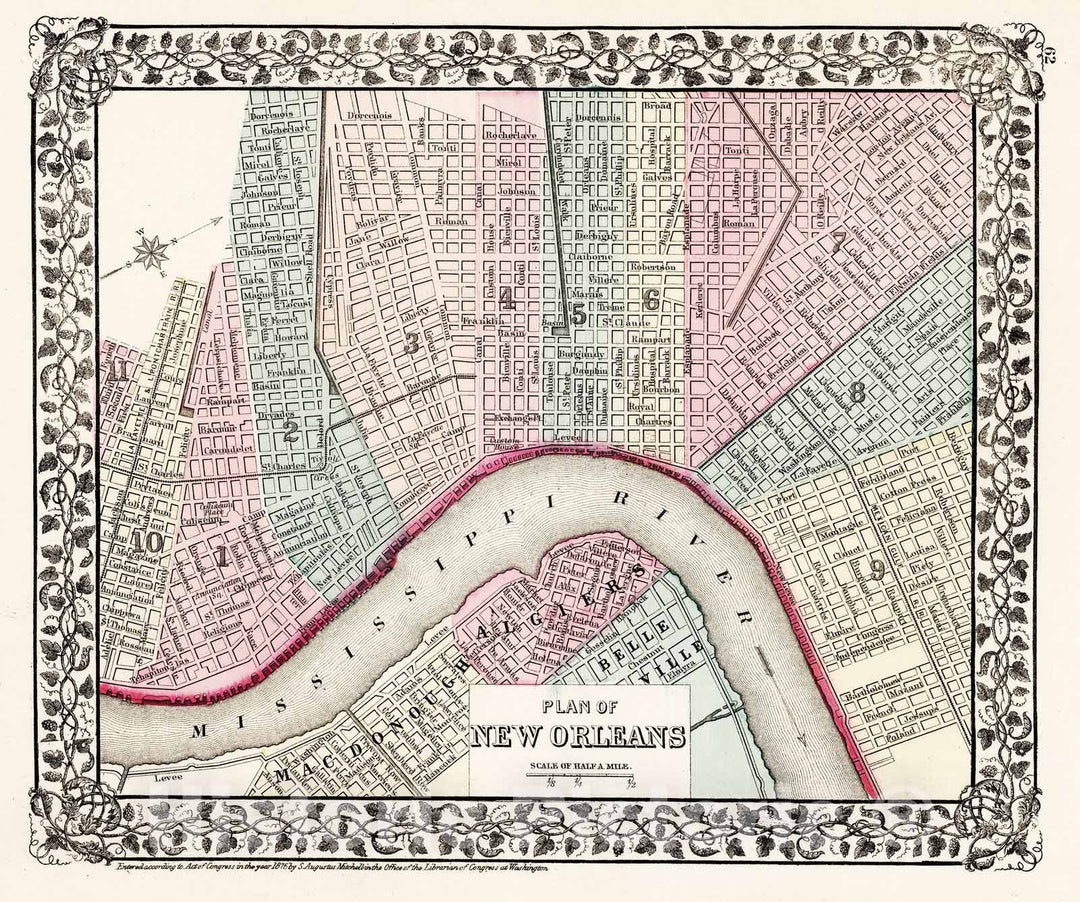 Historic Wall Map : 1877 Plan of New Orleans - Vintage Wall Art