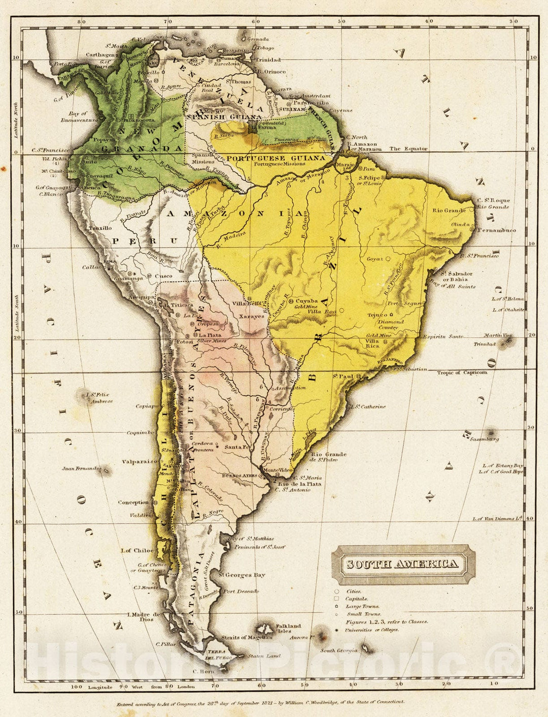 Historic Map : School Atlas - 1824 South America - Vintage Wall Art