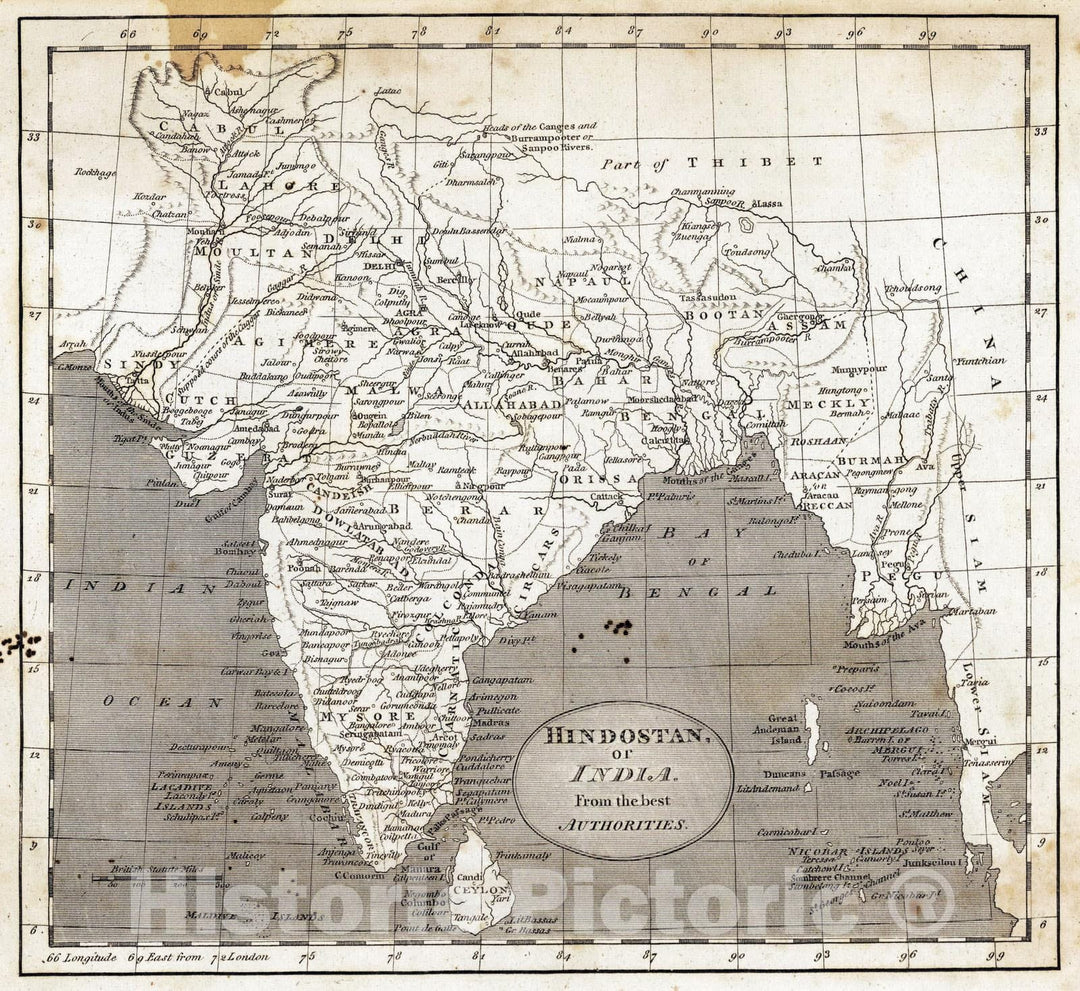 Historic Map : India, , Asia 1816 Hindostan Or India , Vintage Wall Art