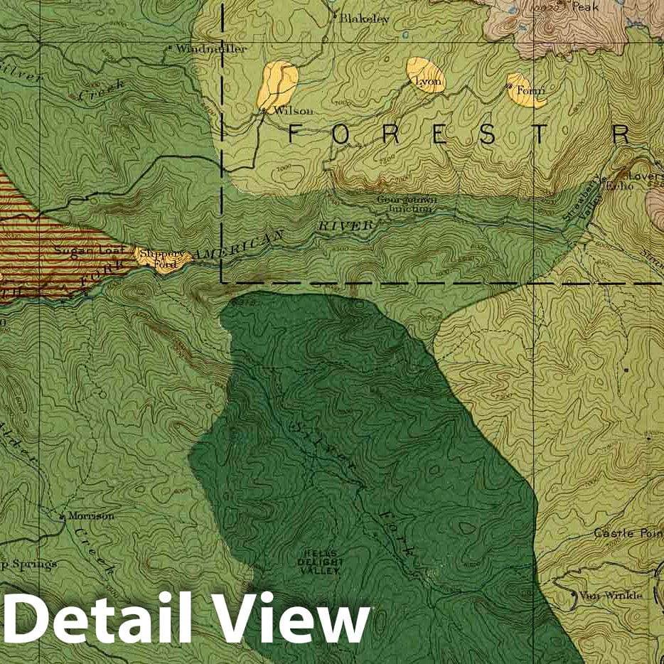 Historic Map : Geologic Atlas - 1889 Plate LXXXVI. Pyramid Peak Quadrangle, Land Classification and Density of Standing Timber. - Vintage Wall Art