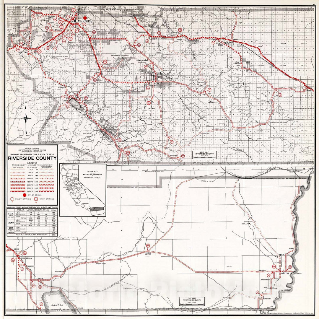 Historic Map : 1935 Riverside County. - Vintage Wall Art