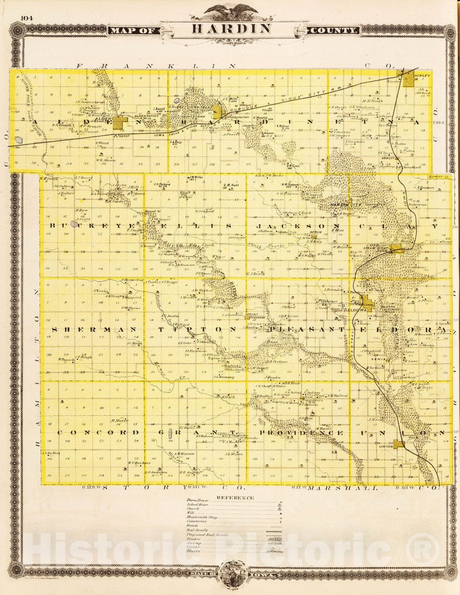 Historic Map : 1875 Map of Hardin County, State of Iowa. - Vintage Wall Art