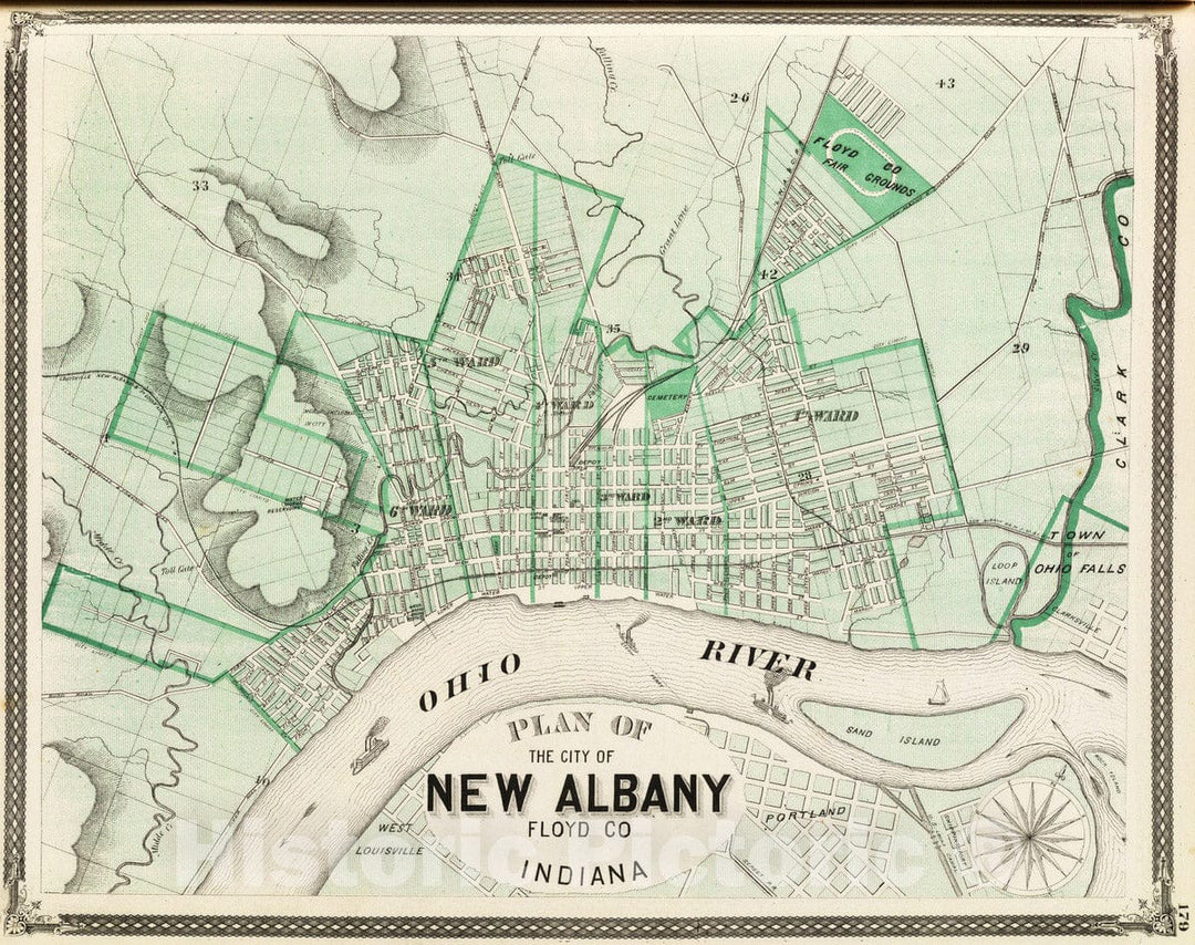 Historic Map : 1876 Plan of the City of New Albany, Floyd Co, Indiana. - Vintage Wall Art