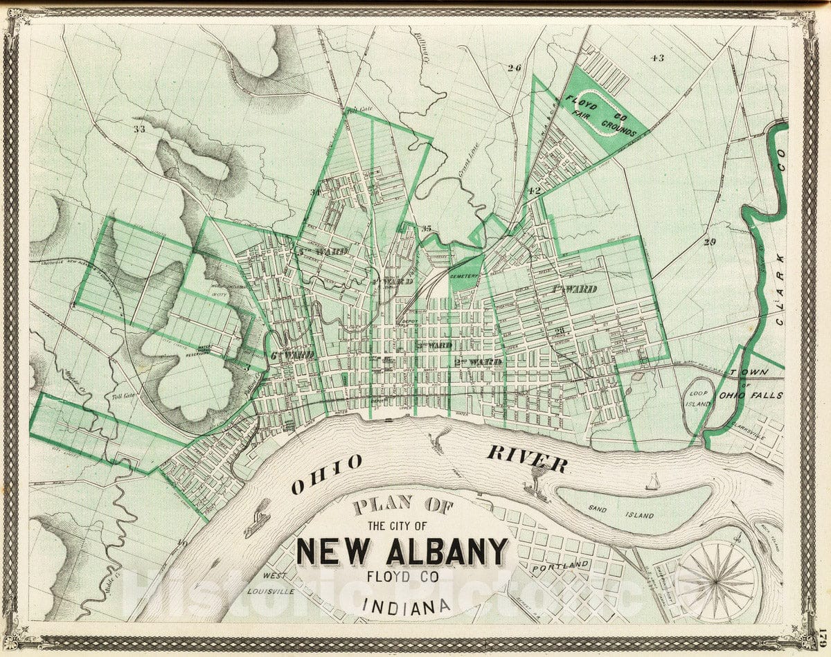 Historic Map : 1876 Plan of the City of New Albany, Floyd Co, Indiana. - Vintage Wall Art