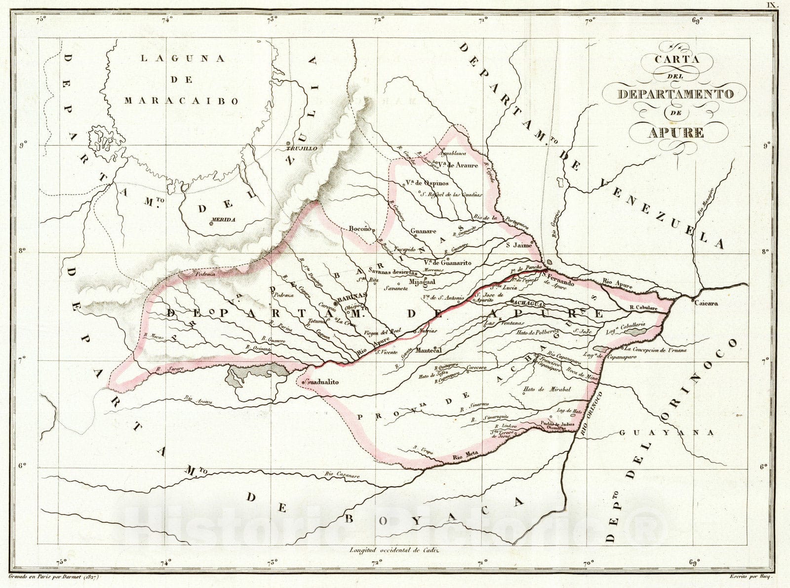 Historic Map : Venezuela, 1827 Apure. , Vintage Wall Art