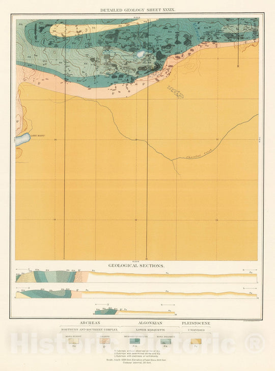 Historic Map : Geologic Atlas - 1896 Detailed Geology Sheet XXXIX. - Vintage Wall Art