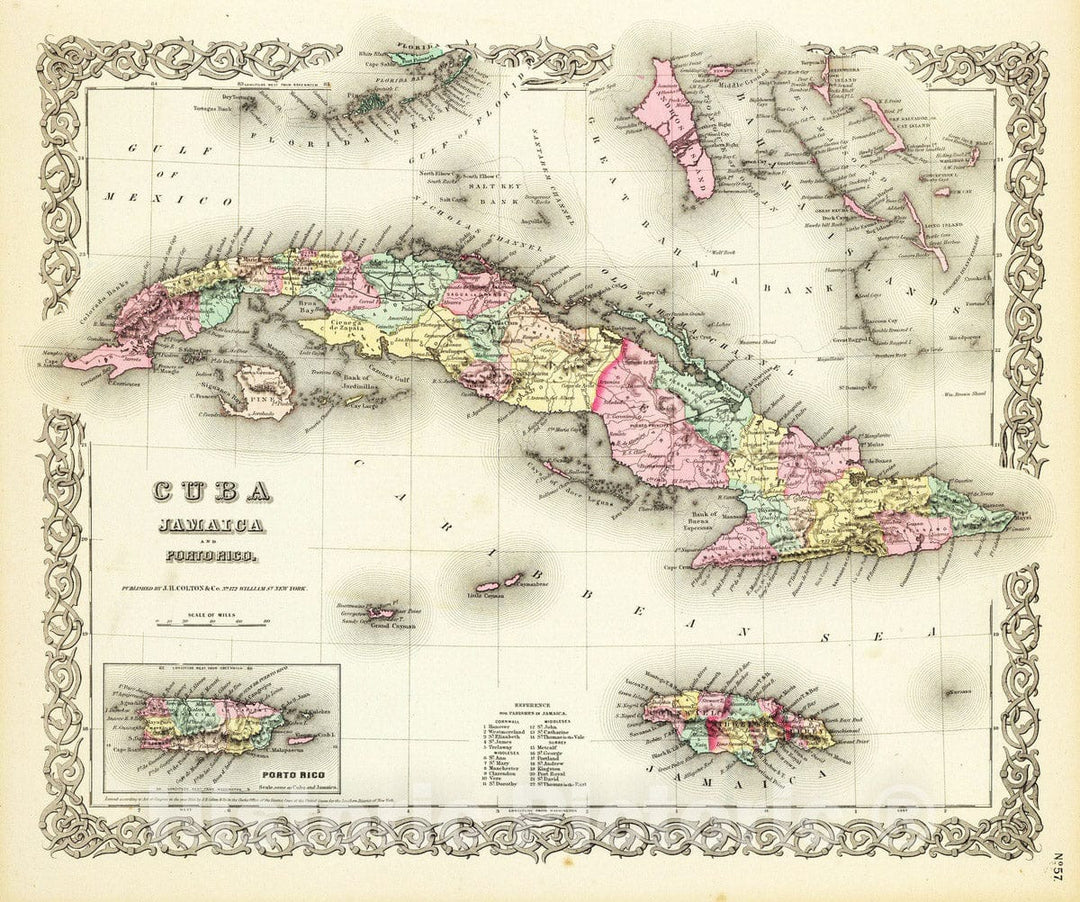 Historic Map : Cuba; Jamaica, 1856 Cuba, Jamaica And Porto Rico. , Vintage Wall Art