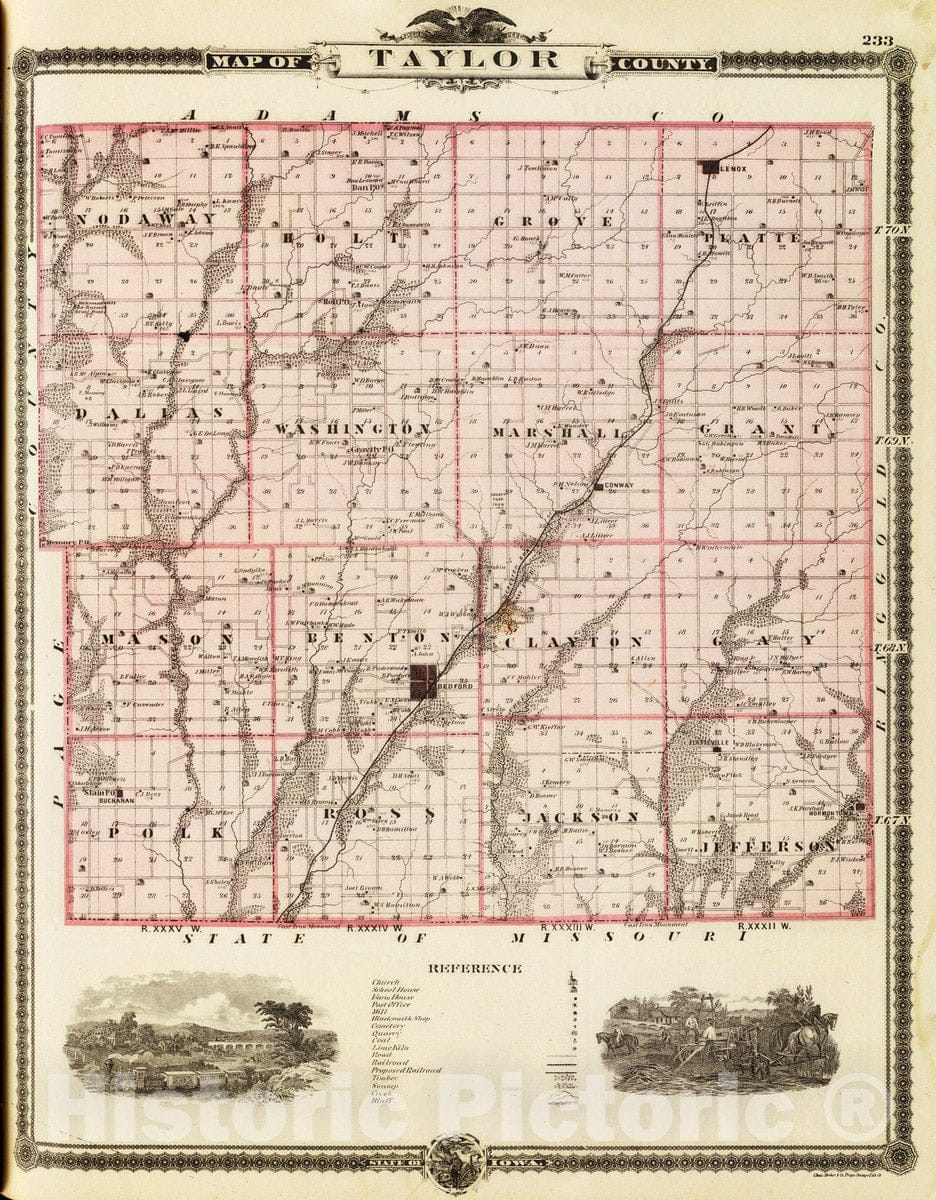 Historic Map - 1875 Map of Taylor County, State of Iowa, Atlas - Vintage Wall Art