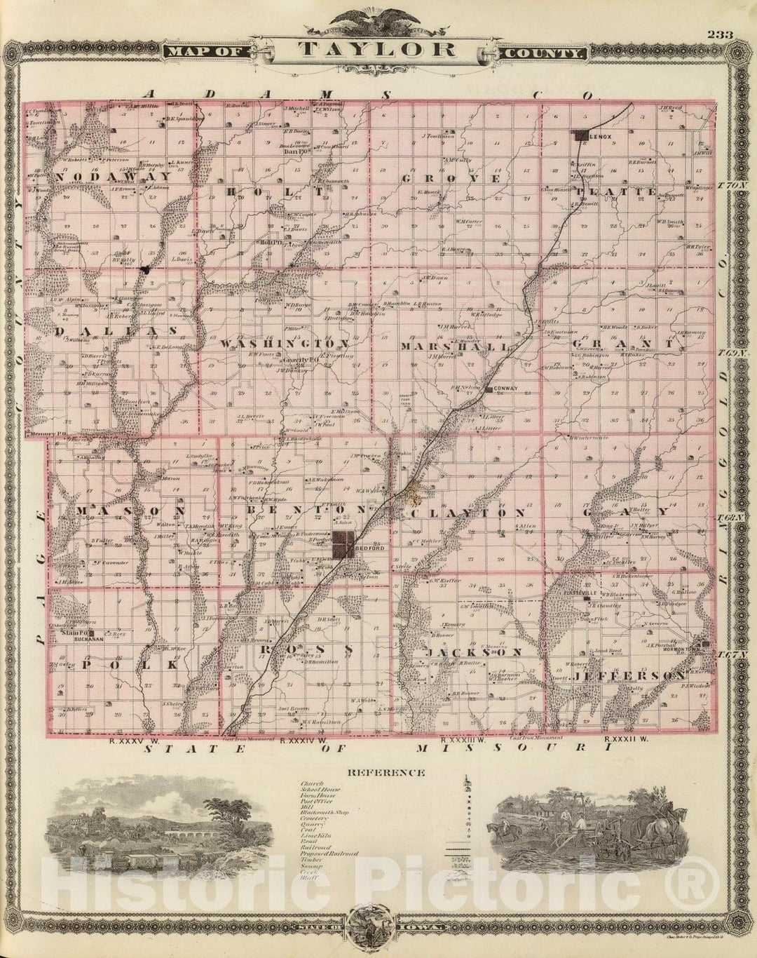 Historic Map - 1875 Map of Taylor County, State of Iowa, Atlas - Vintage Wall Art