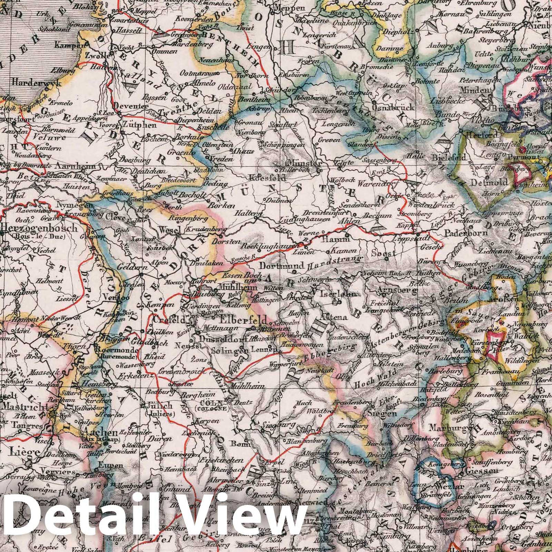 Historic Map : Netherlands, 1832 42. Carte Generale de l'Allemagne du nord-ouest contenant: la Belgique, la Hollande, la Prusse Rhenane, le Hanovre &. , Vintage Wall Art