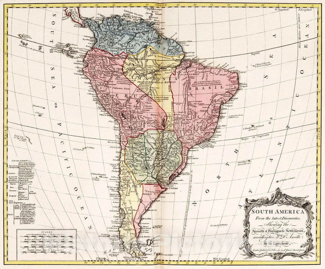 Historic Map : 1755 South America Shewing the Spanish & Portuguese Settlements. - Vintage Wall Art