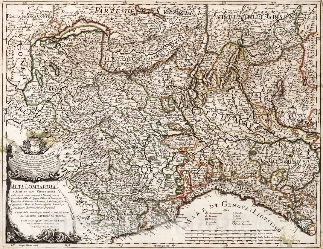 Historic Wall Map : Italy, , Europe 1680 Alta Lombardia , Vintage Wall Art