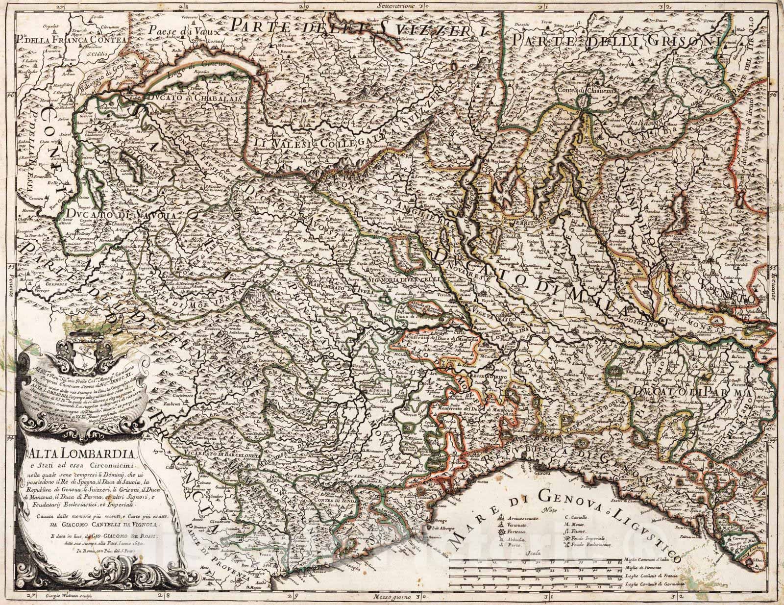 Historic Wall Map : Italy, , Europe 1680 Alta Lombardia , Vintage Wall Art