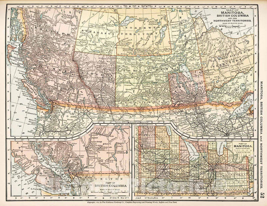 Historic Map : 1891 Map of Manitoba, British Columbia and the Northwest territories, 52 - Vintage Wall Art