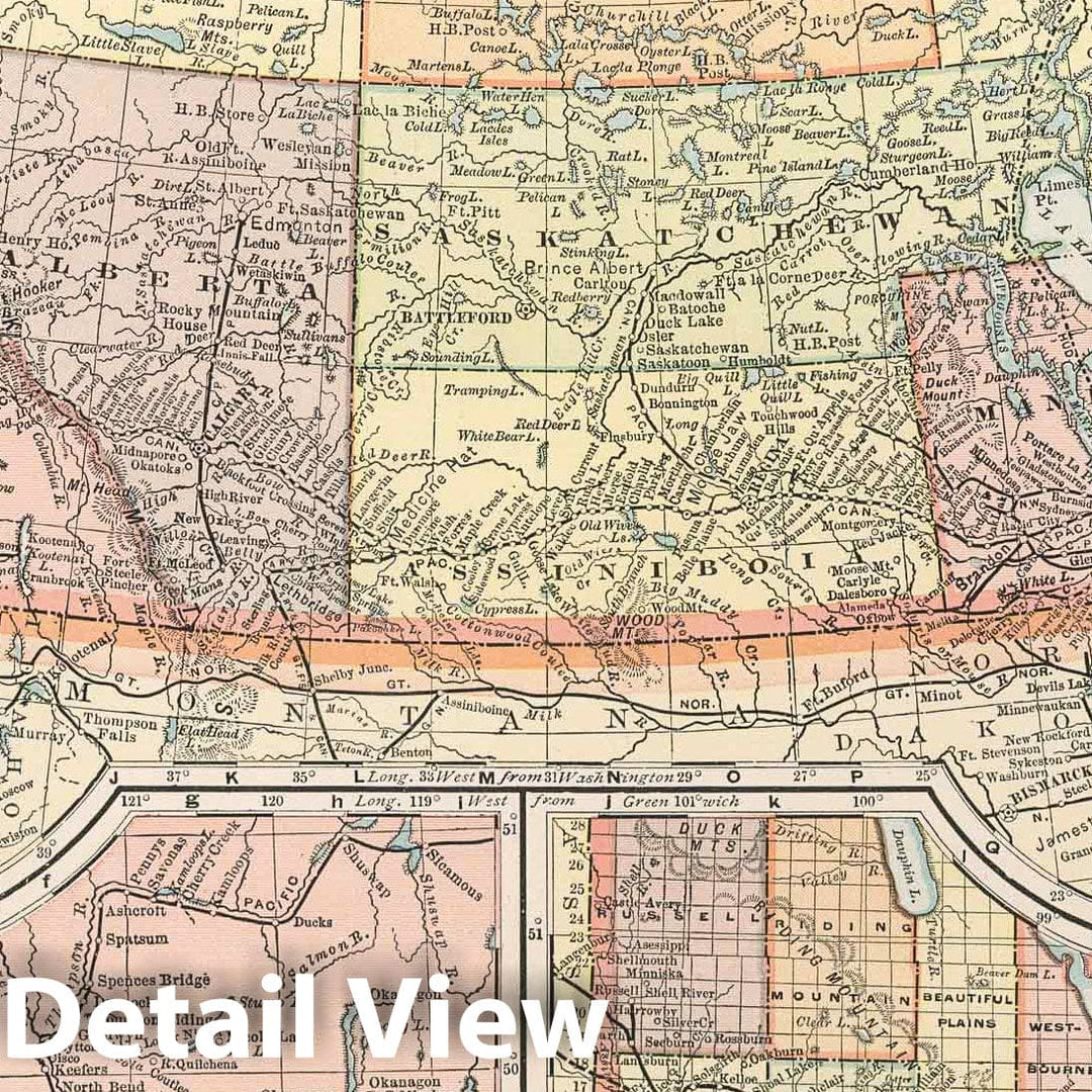 Historic Map : 1891 Map of Manitoba, British Columbia and the Northwest territories, 52 - Vintage Wall Art