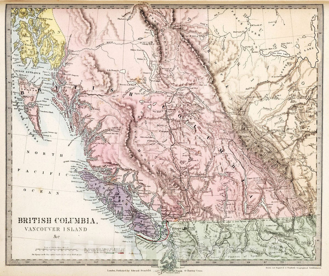 Historic Map : 1865 British Columbia, Vancouver Island &c. - Vintage Wall Art