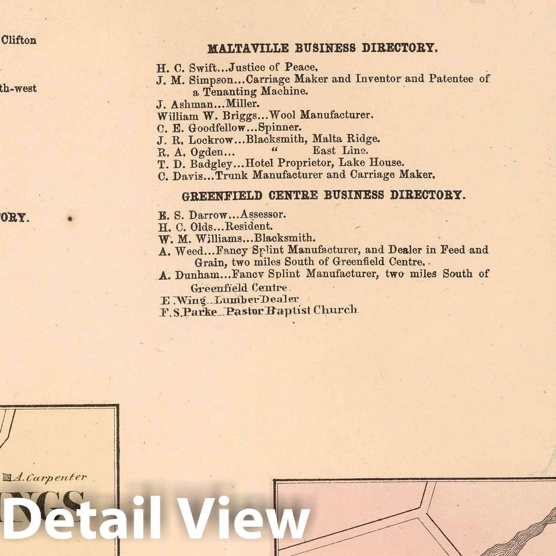 Historic Map : 1866 Clifton Park. Maltaville. Bacon Hill. Greenfield Center. Quaker Springs. Jamesville, Middle Grove P.O, New York. - Vintage Wall Art