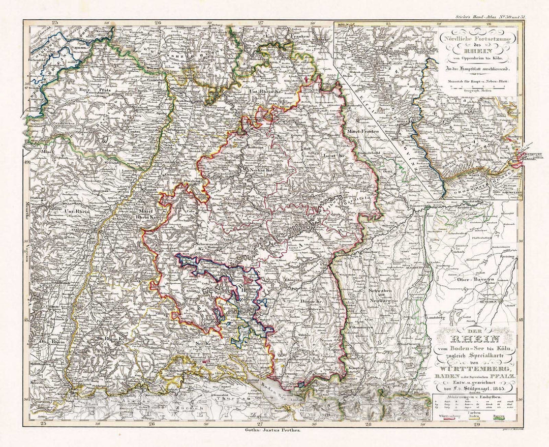 Historic Map : Germany, Rhine River 1852 Der Rhein (Rhine). , Vintage Wall Art