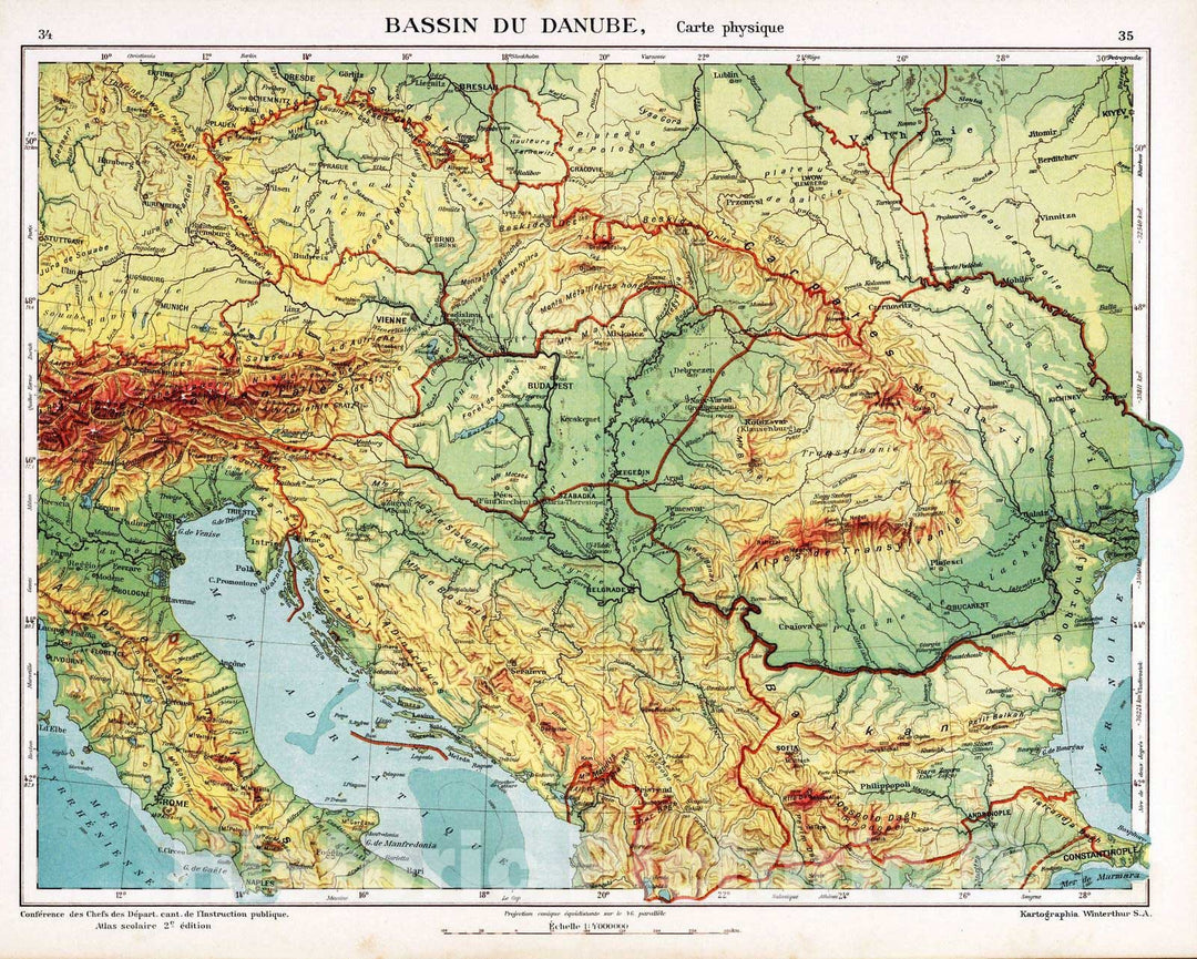 Historic Map : Danube River 1921 Bassin du Danube , Vintage Wall Art