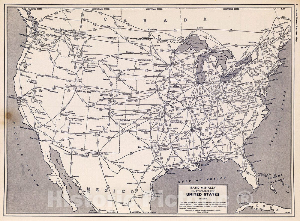 Historic Map - National Atlas - 1940 United States Railroad map - Vintage Wall Art